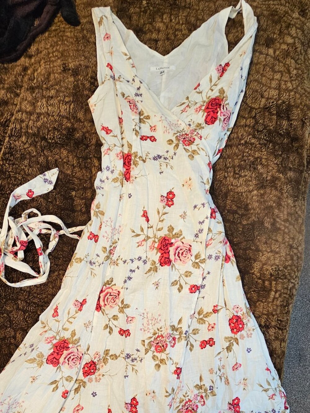 L.K. Bennett London Floral Wrap Dress Ivory Red Pink - US 8 UK 12